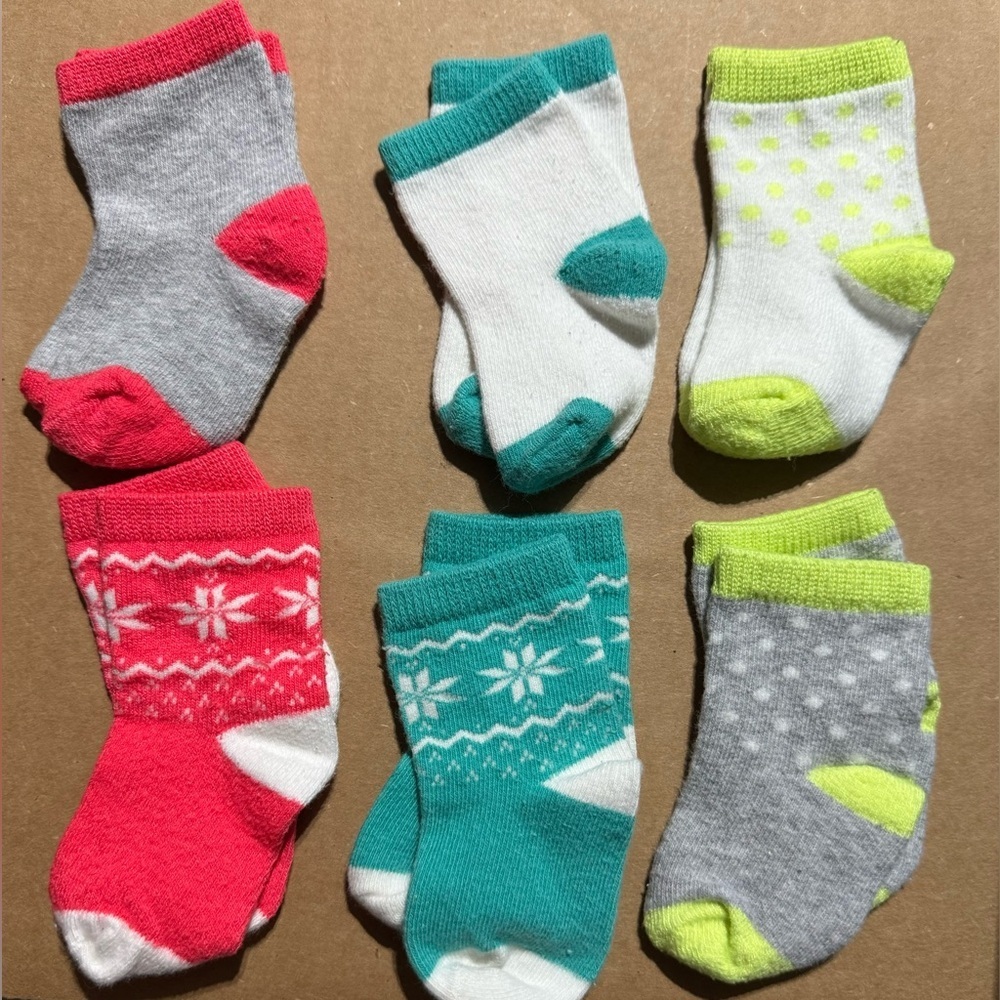 3-6 mth, vibrant socks, 6 pairs